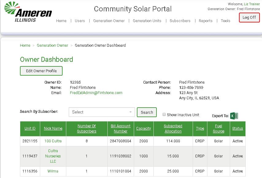 Owner Dashboard Generation Owner Dashboard, contains specific data that the External Administrator can gain access to including generation units, subscriptions, and users.