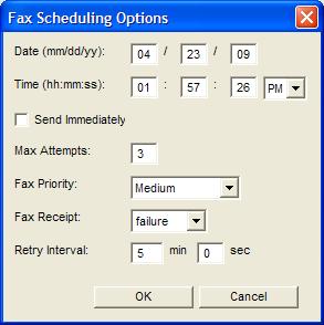 Schedule Options pane Options text box: This text box will display Send Immediately by default.