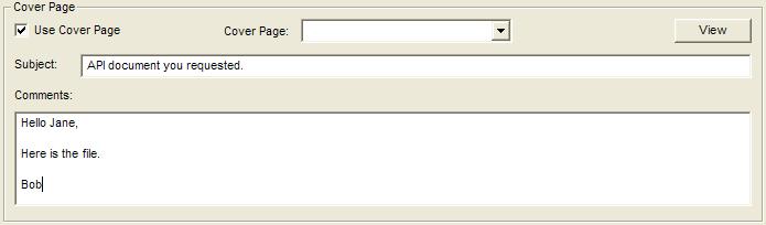 Cover Page pane Use Cover Page (check box): Check this checkbox to include a cover page with your fax.