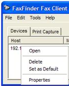 Device Tab (Main Window) The Devices tab will show all of the FaxFinder units that are associated with the client software.