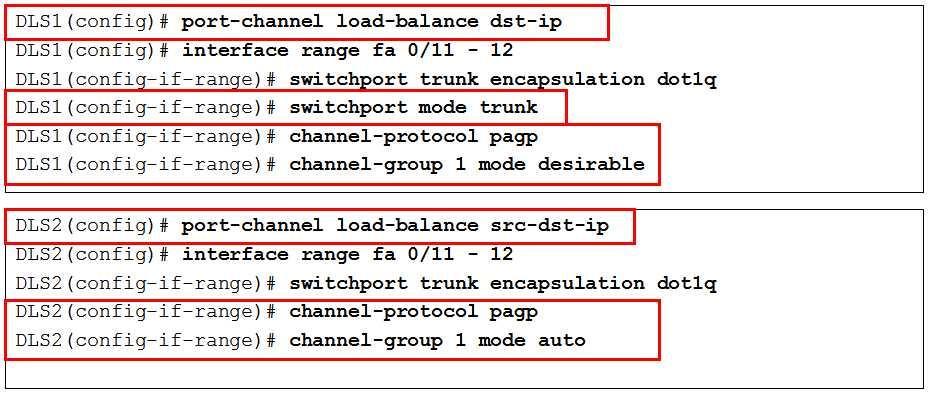 Configuring PAgP Notice: Load balancing does not have to match but usually it does.