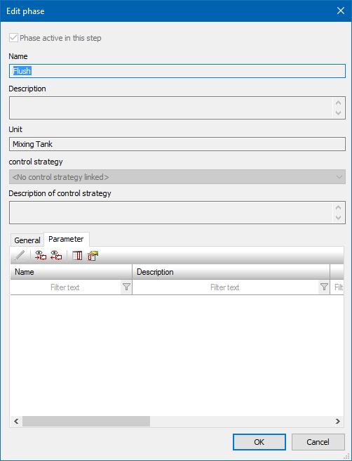 Configure and control in the Runtime Parameter Parameter List of tags OK Cancel Description Displays the tag configured in the Editor. Tags can be filtered and sorted according to columns.