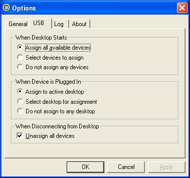 Leostream Connect Administrator s Guide Assigning USB Devices When You Connect to Your Desktop Options in the When Desktop Starts section allow you to configure what happens to existing USB devices