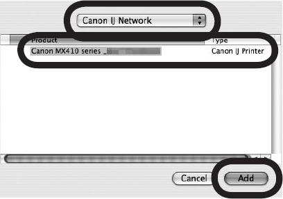 Select Canon IJ Network in the pop-up menu, select Canon MXxxx series in