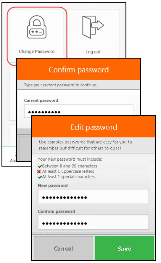 The Edit Password screen will ask you to choose a new password following the guidelines, then enter it again to confirm.