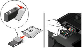 Note: The printhead moves to the cartridge installation position. 3 Press the release tab, and then remove the used ink cartridge or cartridges. 4 Install each ink cartridge.