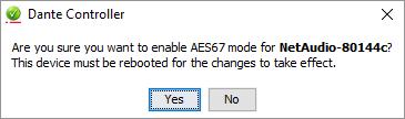 Basic Operation 2. A separate window will open. Click the AES67 tab. 3. Click the New drop-down list and select Enabled. 4.