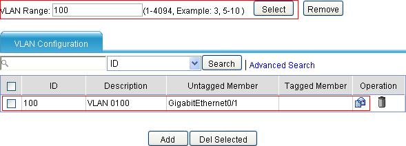 Enter VLAN ID 100. Click Apply. # Configure GigabitEthernet 0/1 as a hybrid port and assign it to VLAN 2 and VLANs 6 through 50 as an untagged member.