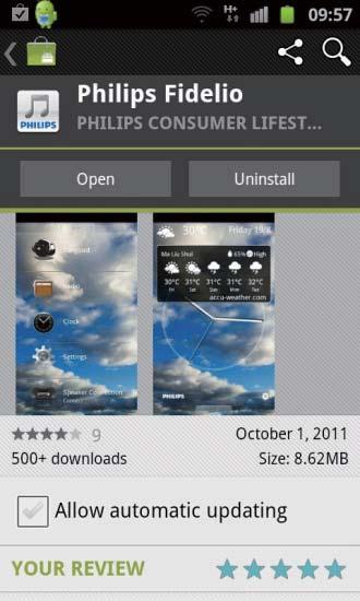 English» Fidelio app is installed.