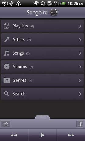 7 Select your desired song through Songbird app from your portable device, and tap.