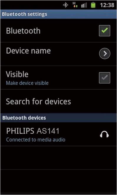 5 Tap [PHILIPS AS111]. English» A Bluetooth pairing request appears. 6 Tap [Accept] portable device with the docking speaker.