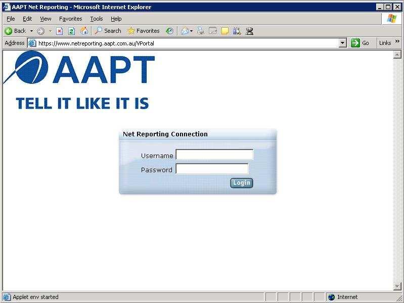 2 Using AAPT NetReporting 2.1 Accessing NetReporting Upon purchasing an AAPT data service, customers are allocated a user name and password to access their reports.