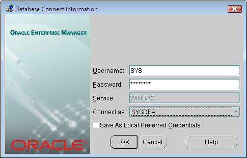 Chapter 2: Oracle 10g 4. In the Database Connect Information prompt that is displayed: a. At Username, enter the username for the global database. b.