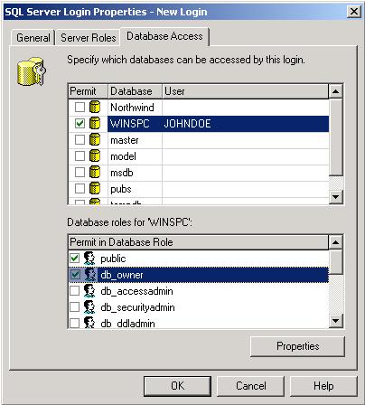 Chapter 2: Microsoft SQL Server 2000 3. Without clicking OK, click the Database Access tab and on this tab: a.