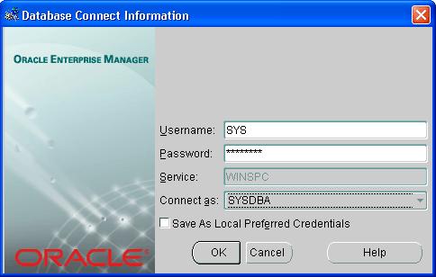 Chapter 4: Oracle 9i 5. In the Database Connect Information dialog box that is displayed: a. At Username, enter the username for the global database. b. At Password, enter the password associated with this user name.