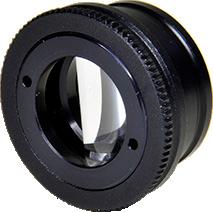 100 11 OC-0152 Biconvex lens f=150 mm in C25 mount A biconvex lens with a diameter of 22 mm and a focal length of 150 mm is mounted into a C25 mount with a free opening of 20 mm.