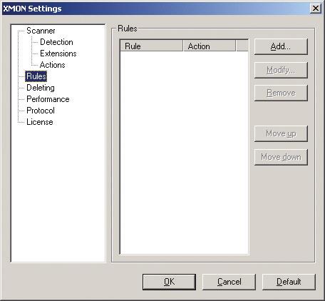 The Rules settings lets you select a default action for handling specified file types listed in this list.