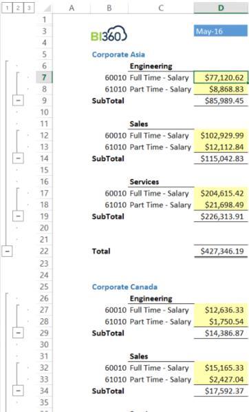 Excel Groupings Nested Groupings It s a great way to utilize subtotals through OSR Sums.