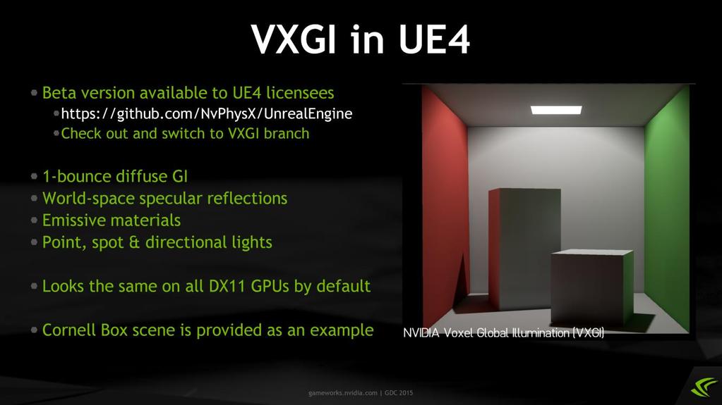 For your convenience, we have integrated VXGI into Unreal Engine 4, and it is already available for free on Github to everyone who has their Github account associated with their Unreal Engine account.