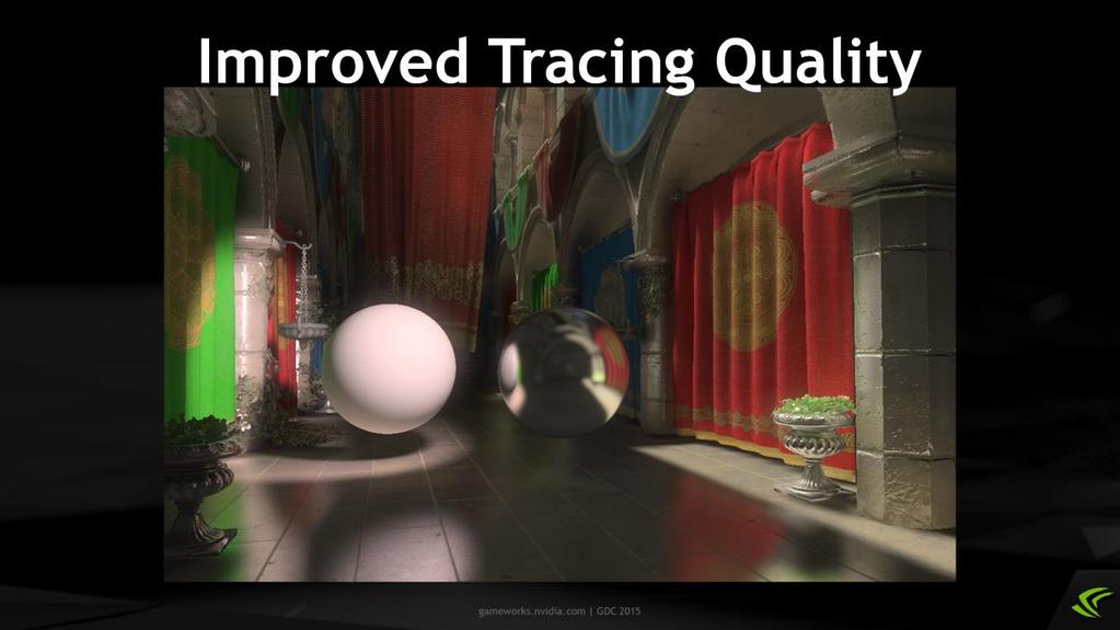 This picture shows how adding a little ambient color to voxelization and using tangent jitter improves