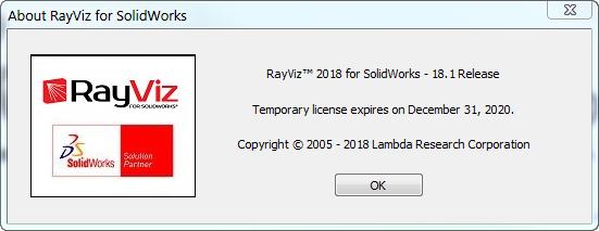 SOFTWARE UPDATES AND MAINTENANCE TASKS About RayViz for SolidWorks To view the About RayViz for SolidWorks window, select Tools / RayViz / About RayViz from the SolidWorks menu.