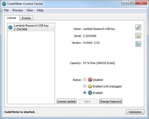 From the Windows Start Menu, select Programs / CodeMeter / CodeMeter Control Center.