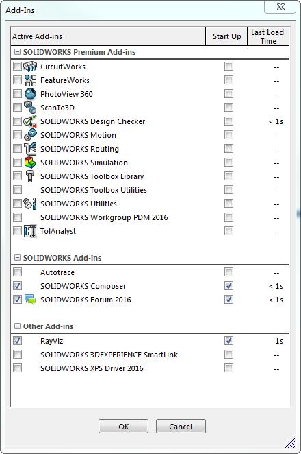 Launching RayViz To launch RayViz, start SolidWorks. The default condition is that the RayViz add-in will be loaded when SolidWorks starts.