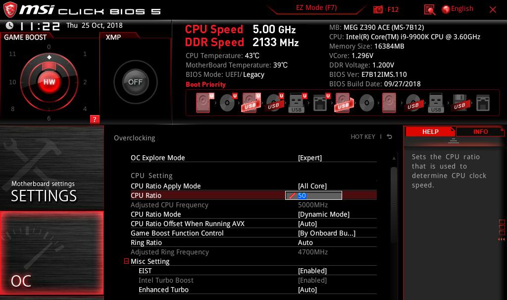P. 14 Overclock i9-9900k to 5GHz & memory to 4000MHz MSI BIOS automatically gives the recommended Core Voltage to your CPU, according to its overclock capability.