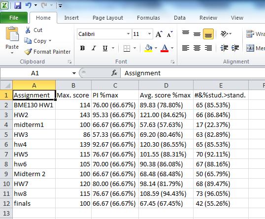 Figure 5. Auto-generated assessment file opened with Excel.