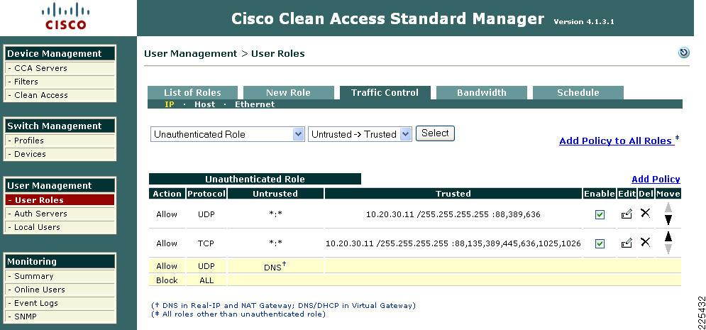 Chapter 5 Clean Access Manager/NAC Appliance Configuration Guidelines Figure 5-59 Allow