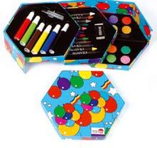 Art Sets Art sets Code: AV 2280 Artist box Dimensions: cm 20x18x10 Contains: paint-brush, colored pencils, wax crayons, sharpener, eraser, glue,