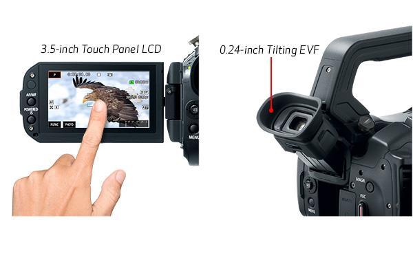 3.5-inch Touch Panel LCD and 0.24-inch Electronic Viewfinder The XF400 Professional Camcorder features a 3.5-inch Touch Panel LCD and a newly designed 0.24-inch Electronic Viewfinder (EVF).