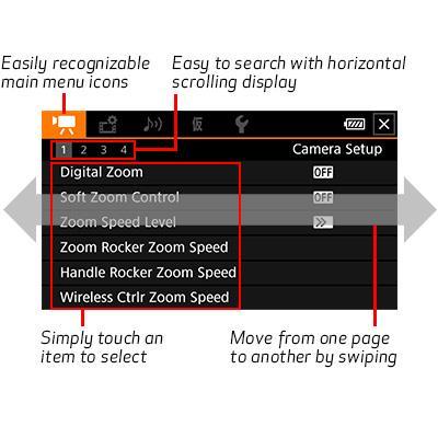 Intuitive Menu Design The XF400 camcorder features an intuitive menu design for fast and accurate access