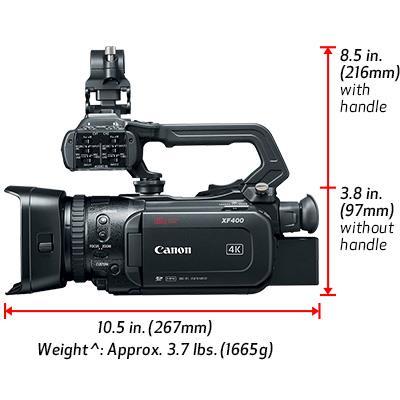 Compact and Lightweight Design with Detachable Handle The XF400 Professional Camcorder is compact and lightweight, making it useful for a wide variety of applications from