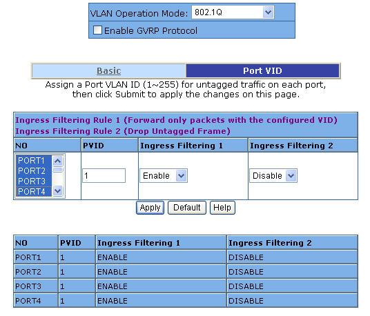 Port VID Configure port VID settings From the main Tag-based (IEEE 802.1Q) VLAN page, click Port VID Settings.