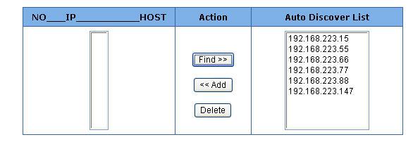 Select these found members and press << Add to add the selected hosts to the list. The searching range bases on Class C IP domain within Agent IP.