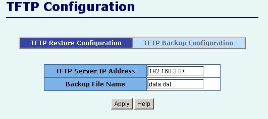 2.7. Configuration Backup 2.7.1. TFTP Restore Configuration Use this page to set ftp server address.