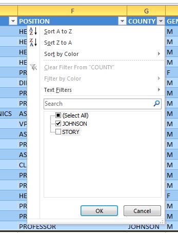 Excel Tables Pages 240-244 Use the pull down menus to filter and sort the