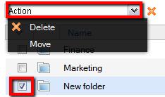 5.1.3 Move a folder In order to move one folder to another click on the higher ranked folder, if necessary change the view [View -> Folder], mark the folder to be moved by selecting the checkbox and