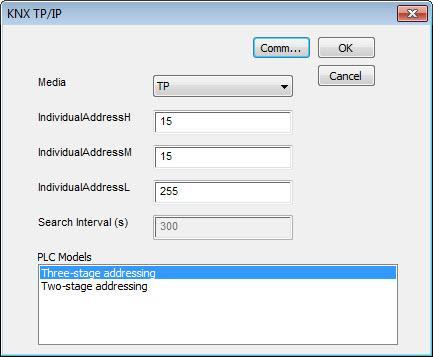 Protocol Editor Settings Add (+) a driver in the Protocol Editor and select the protocol called KNX TP/IP from the list of available protocols.