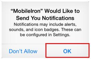 ID password. Enter your Apple Username and Password. Tap OK. MobileIron will begin installing.