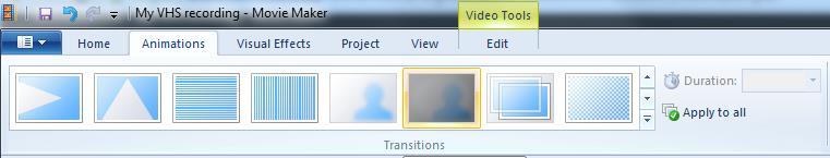 Transitions You can add transitions between clips by selecting a clip, then choosing one you like under the Animations menu. This will add a type of animation style between your videos and photos.