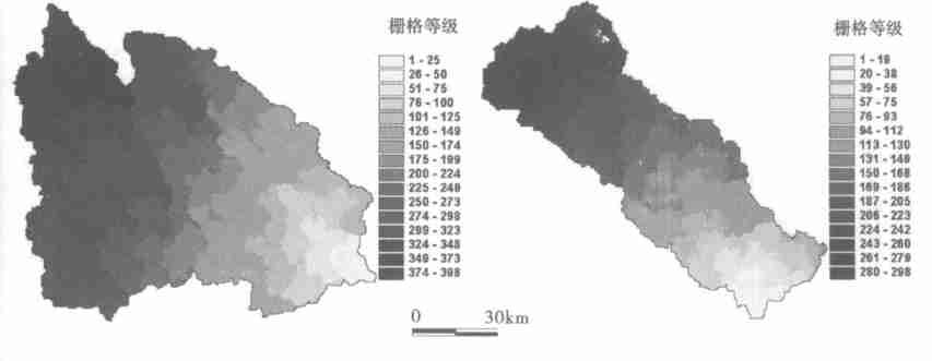 180 23 ( 5) 4 (, ) Fig14 Ranked grids of Chaobaihe River Basin (Left is Baihe River and Right is Chaohe River) 5 1990 : (a), (b) Fig15 Observed and simulated daily runoff in 1990 : (a) Xiahui