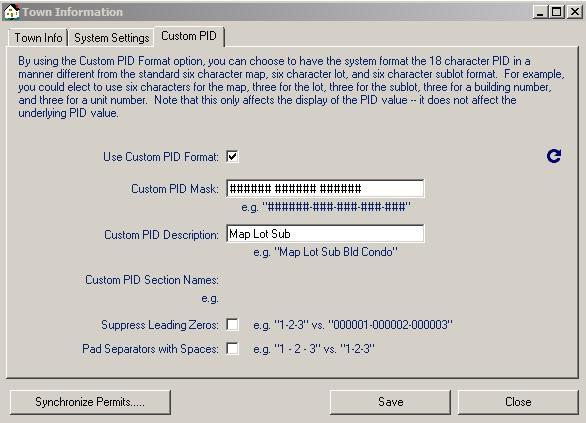 Custom PID Section Names - You can choose to enter a description for each component of the PID (e.g. "Map", "Lot", etc.).