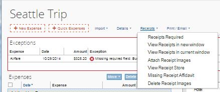flow, allocations, and comments Click Receipts to view required receipts, attach
