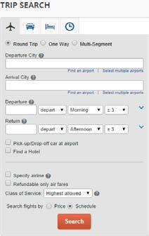 Using Concur Travel Enter Search Criteria Online booking
