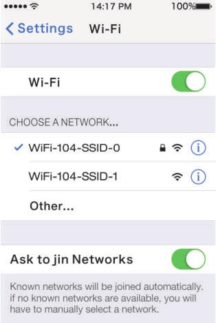 network SSID is wifi-104-ssid-x (X is the actual coding switch