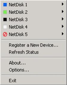 NDAS Device Management on a PC If you want to use suspend or hibernation mode with a connected NDAS device, enable it first under Options and Advanced.