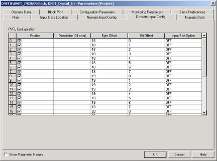 3-24 Using the 1756-DNB and ProcessLogix to Communicate with Flex I/0 2. Select the Discrete Input Config tab.