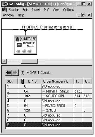 PROFIBUS 4 Configuring MOVIFIT -Classic The following figure shows which process data is transferred via the bus system. Three Byte is sent as output data from the fieldbus master to MOVIFIT -SC.